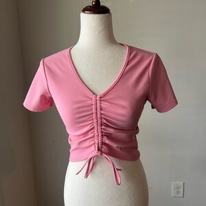 Forever 21 Pink Ruched V-Neck Blouse